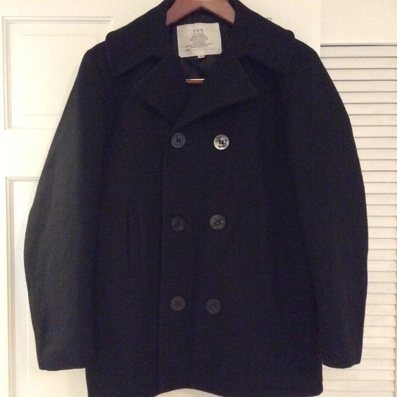 Vintage Wool Pea Coat Men’s Black Nautical Buttons - Picture 3 of 8